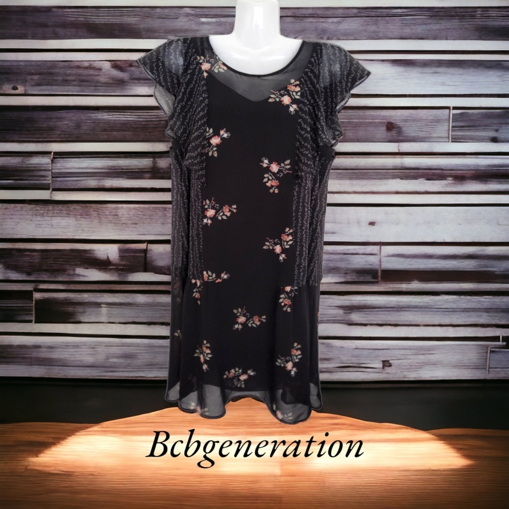 BCBGENERATION!! Popular 2pc Ensemble Black Floral Midi Dress!! A Just-Jen Fav!💖 - Picture 7 of 11